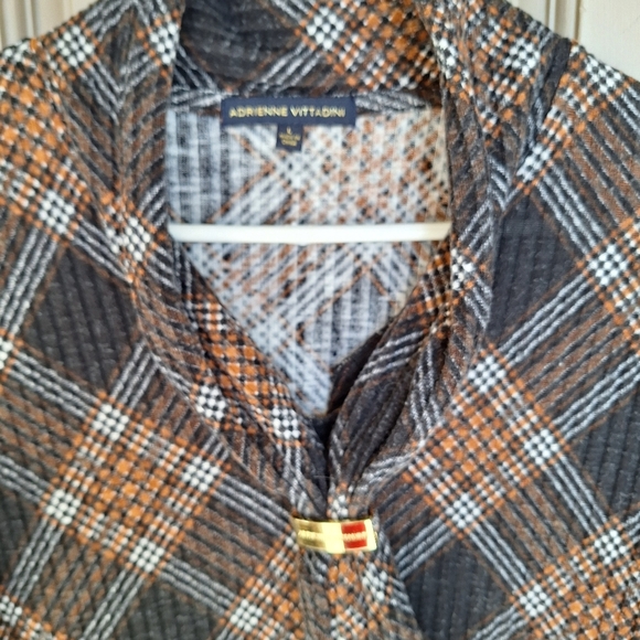 VTG Adrienne Vittadini Dress SzL  Ribbed Knit Lt Weight Plaid Drop Waist Logo - Picture 8 of 10